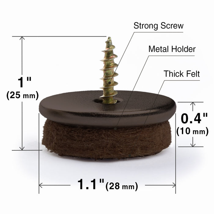 X-Protector Screw-On Felt Furniture Pads 24 pcs 1.1” - Brown Premium Chair Glides – Chair Leg Floor Protectors for Hardwood Floors – Floor Protectors for Chairs – The Best Furniture Sliders!