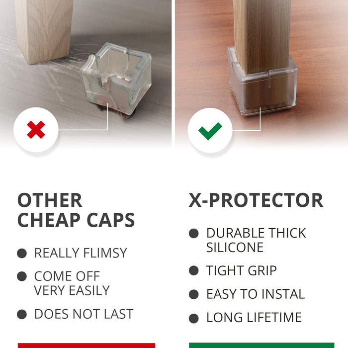 Chair Leg Caps by X-PROTECTOR 16pcs - Silicone Floor Protectors for chairs 1 ¾”- Premium Chair Protectors for Hardwood Floors – Protect and GLIDE SMOOTHLY on the Floor - X-Protector
