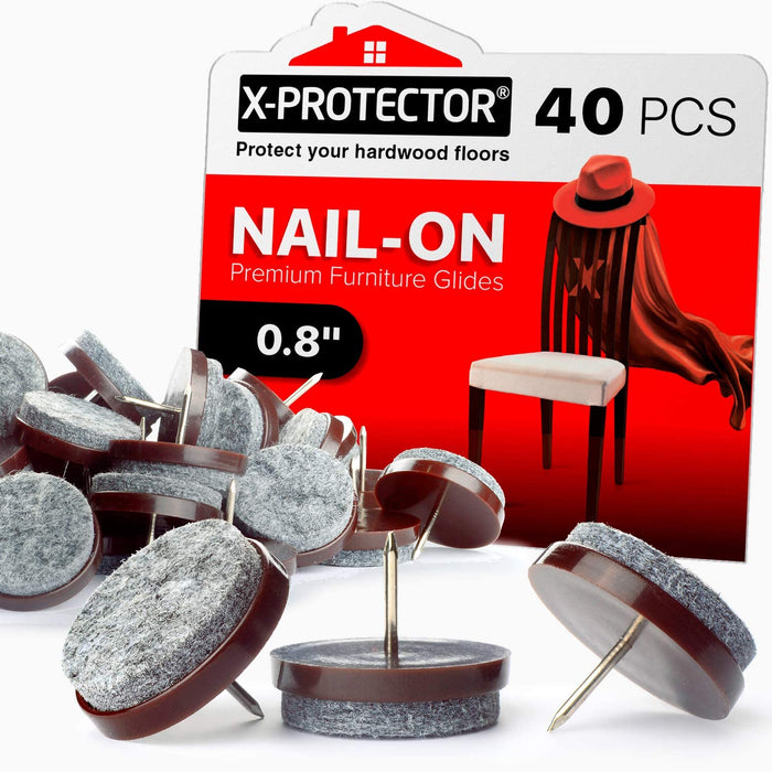 Nail-On Felt Pads by X-Protector 40 pcs - Felt Furniture Pads – 0.8” - Protect Your Hardwood Floors!