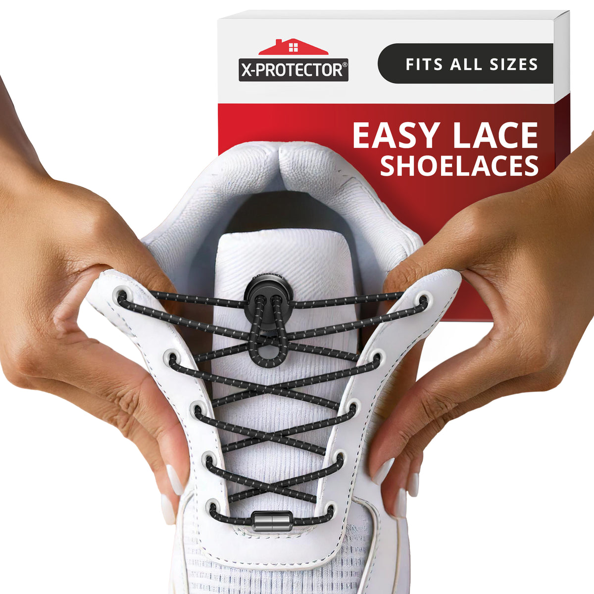 Black Elastic No Tie Shoe Laces by X-Protector for Adults & Kids
