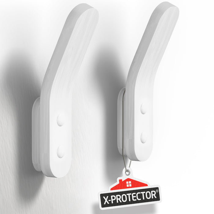 2 pcs White Mango Wood Wall Coat Hooks by X Protector