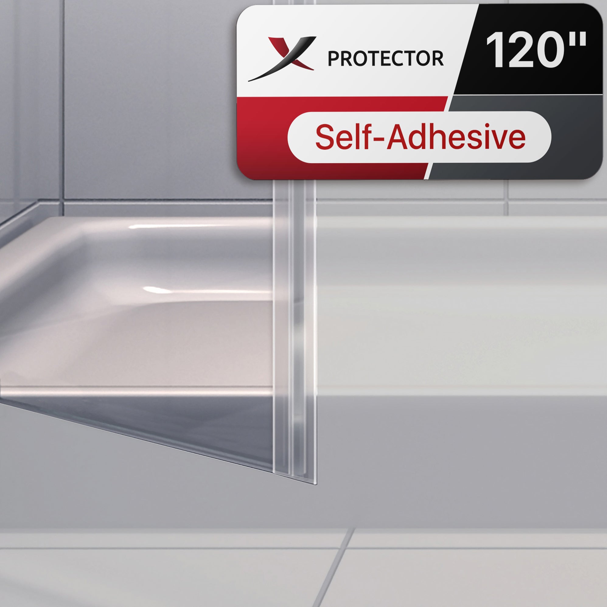 120" Frameless Shower Door Side Seal by X-Protector - Self-Adhesive Sh