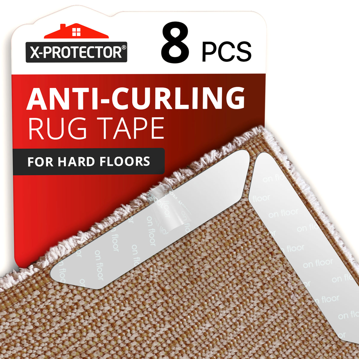 8 Pcs Premium Set White Anti-Slip & Anti-Curling Rug Tape X-Protector