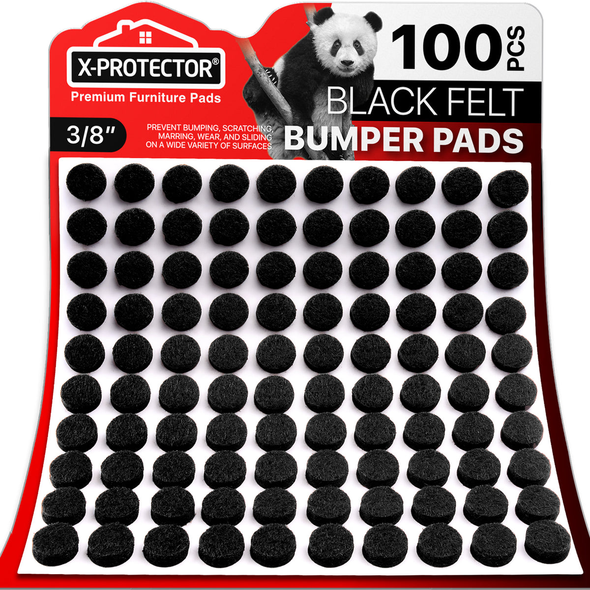 X-Protector Self-Adhesive Small Black Cabinet Door Bumpers 100pcs 3/8”