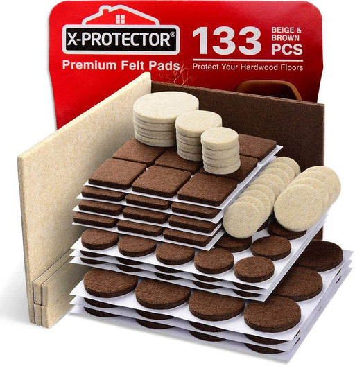 X-Protector Premium Two Colors Pack Furniture Pads 133 Piece! Felt Pads Furniture Feet Brown 106 + Beige 27 Various Sizes - Best Wood Floor