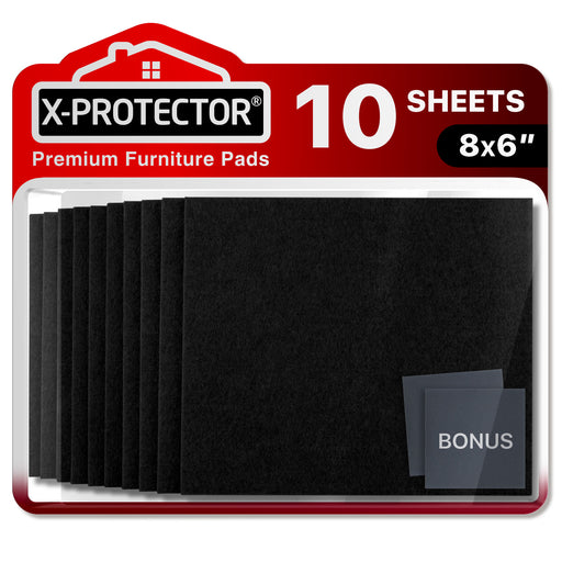 Felt Furniture Pads X-Protector 10 Pcs - Premium 8” x 6” x 1/5” Heavy Duty Black Felt Sheets! Cut Large Furniture Pads to The Size You Need - The