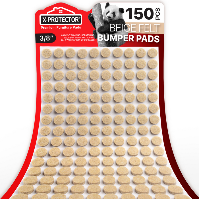 Small Felt Cabinet Door Bumpers by X-Protector 150 pcs 3/8” - Self-Adhesive  Thick Felt Dots - Ideal Beige Felt Bumpers - Bumper Pads to Protect Glass