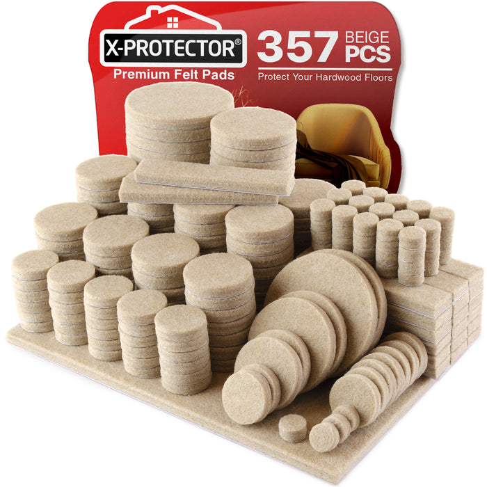 X-Protector Beige Felt Furniture Pads 357 pcs - Ideal Wood Floor Protectors for Furniture - Huge Quantity of Furniture Pads for Hardwood Floors with Many Big Sizes – Protect Any Type of Hard Floor