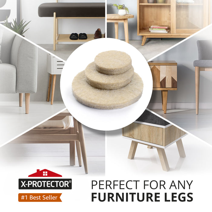 X-Protector Beige Felt Furniture Pads 357 pcs - Ideal Wood Floor Protectors for Furniture - Huge Quantity of Furniture Pads for Hardwood Floors with Many Big Sizes – Protect Any Type of Hard Floor