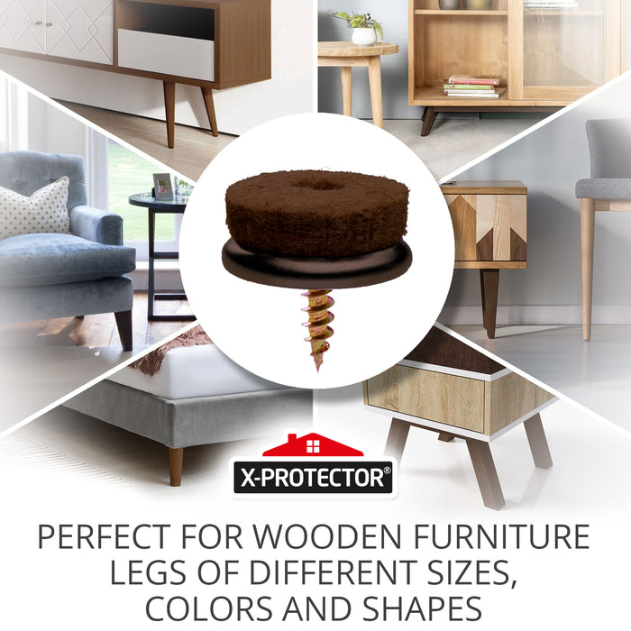 X-Protector Screw-On Felt Furniture Pads 24 pcs 0.8” - Brown Premium Chair Glides – Floor Protectors for Chairs – Chair Leg Floor Protectors for Hardwood Floors – The Best Furniture Sliders!