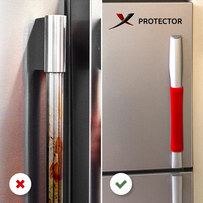 X-Protector Refrigerator Handle Covers 4 Pcs - Non-Skid Fridge Handle Cover - Red Velvet Refrigerator Door Handle Covers - Handle Covers for