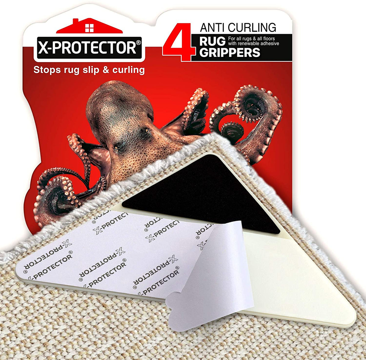 Rug Gripper,4 PCS Rug Grippers for Area Rugs,Non Slip Rug Grippers for  Hardwood Floors,Anti Slip Carpet Pads for Tile/Wood Floor,Area Stickers Rugs  Grips Stoppers to Prevent Curling. 