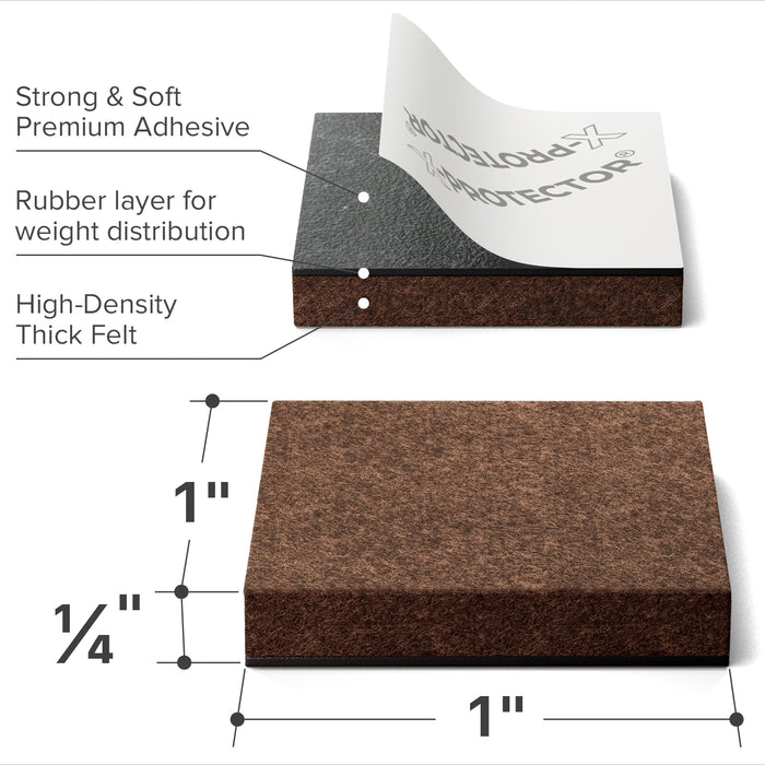 24 Heavy-Duty Felt Furniture Pads 1” 1/4” Thick X-Protector! Square Felt Pads for Furniture Feet - The Best Felt Floor Protectors for Furniture to