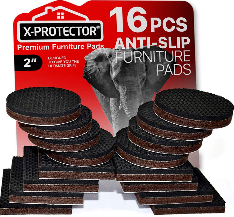 X-Protector Non Slip Furniture Pads - 16 Pcs 2 Round - Self-Adhesive Anti Skid Pads for Furniture - Anti Slip Furniture Pads - Brown Furniture Pads