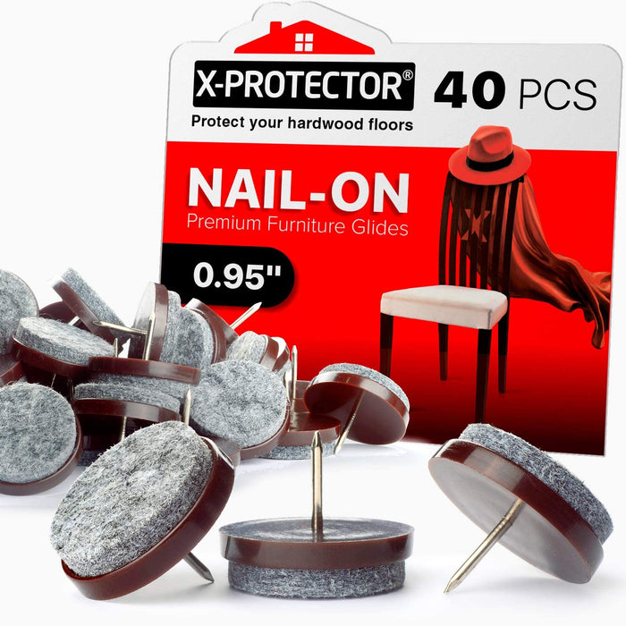 Nail-On Felt Pads by X-Protector 40 pcs - Felt Furniture Pads – 0.95” - Protect Your Hardwood Floors!