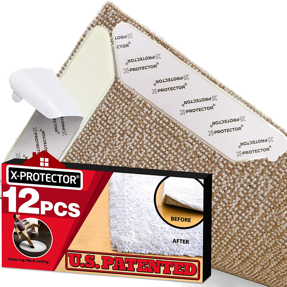 Rug Gripper for Hardwood Floors and Tiles Washable Rug Stopper (12 Pack)