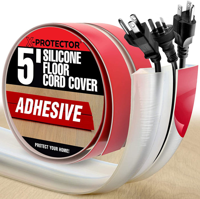 Floor Cord Cover by X-Protector – 5’ Overfloor Cord Protector – Self-Adhesive Power Cable Protector – Silicone Cord Protector – Ideal Extension Cord