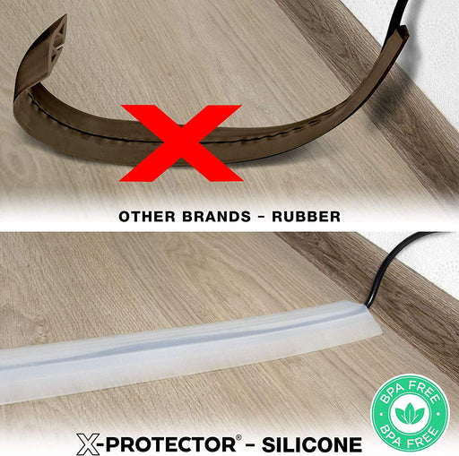 Floor Cord Cover by X-Protector – 5’ Overfloor Cord Protector – Self-Adhesive Power Cable Protector – Silicone Cord Protector – Ideal Extension Cord