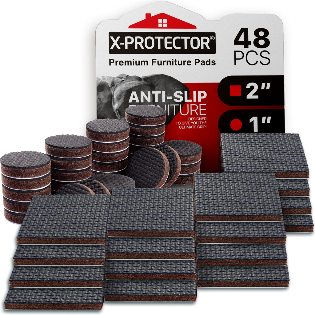 X-Protector Non-Slip Furniture Pads 48 pcs: 16 Square 2” & 32 Round 1”